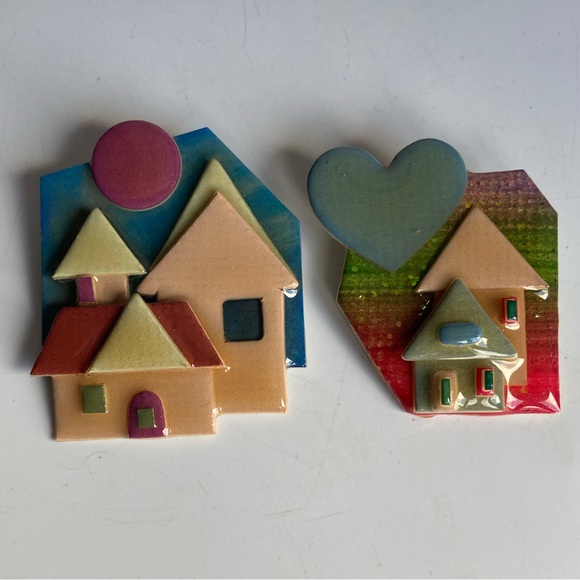 Lucinda Jewelry - Two Pink and Blue House Pins by Lucinda